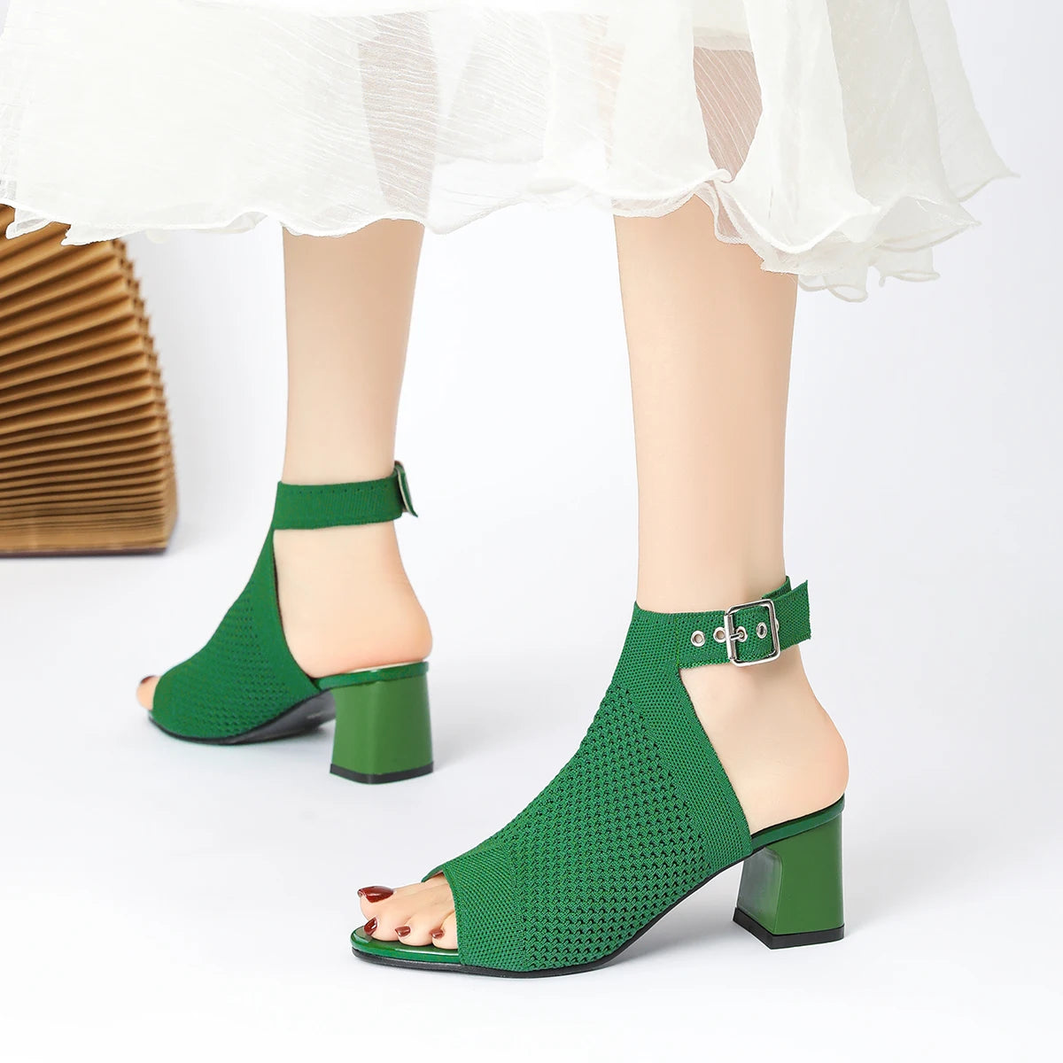 The AltaƩa Milano Knit Block Heel Sandals (heel 5 cm)