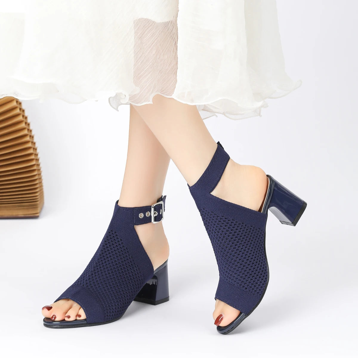 The AltaƩa Milano Knit Block Heel Sandals (heel 5 cm)