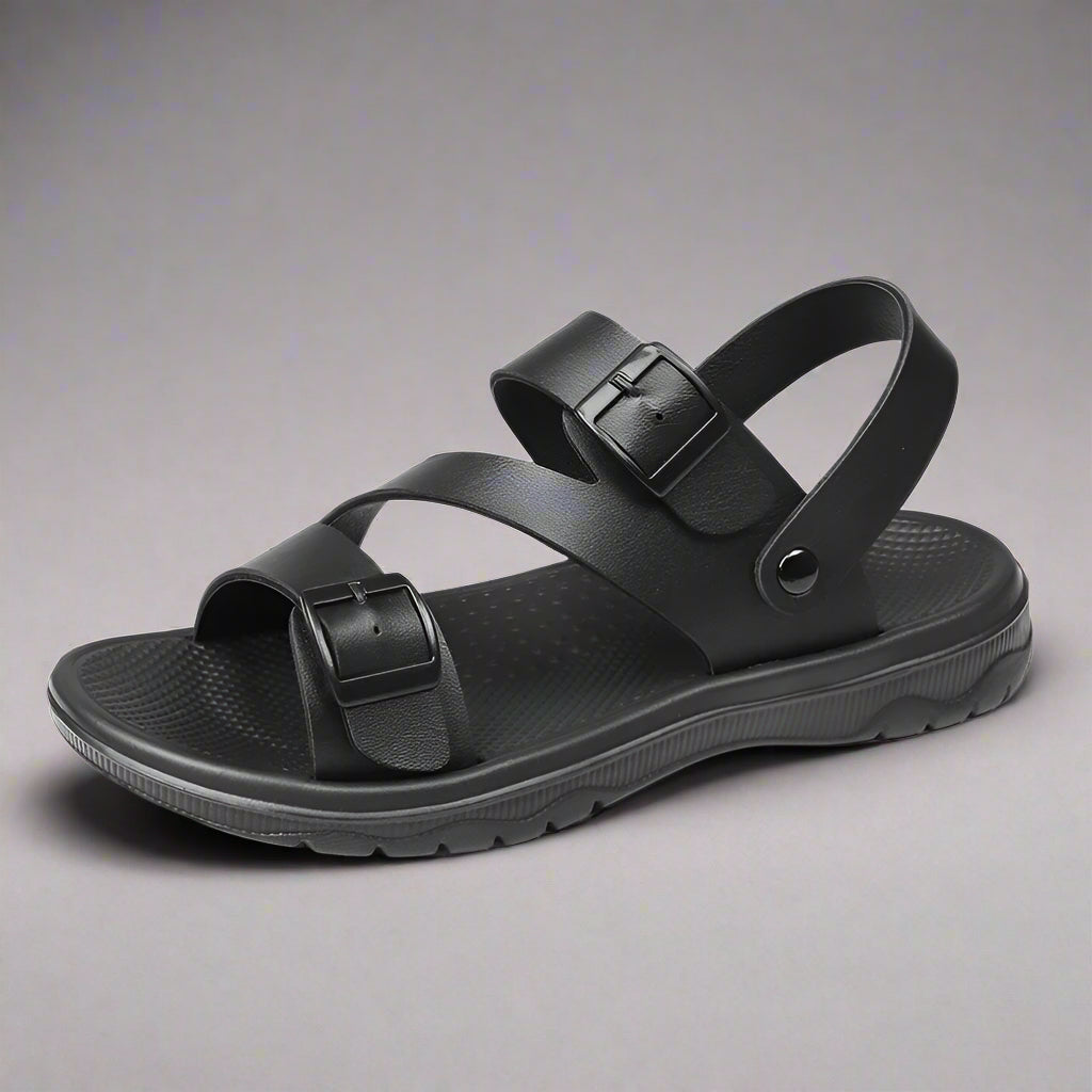Sidon – Men's Black Roman-Style Leather Sandals | Non-Slip, Lightweight & Breathable