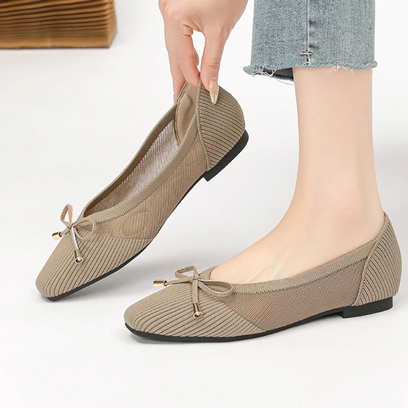 The Conforta Tokyo Square Knit Flats (heel 0 cm)