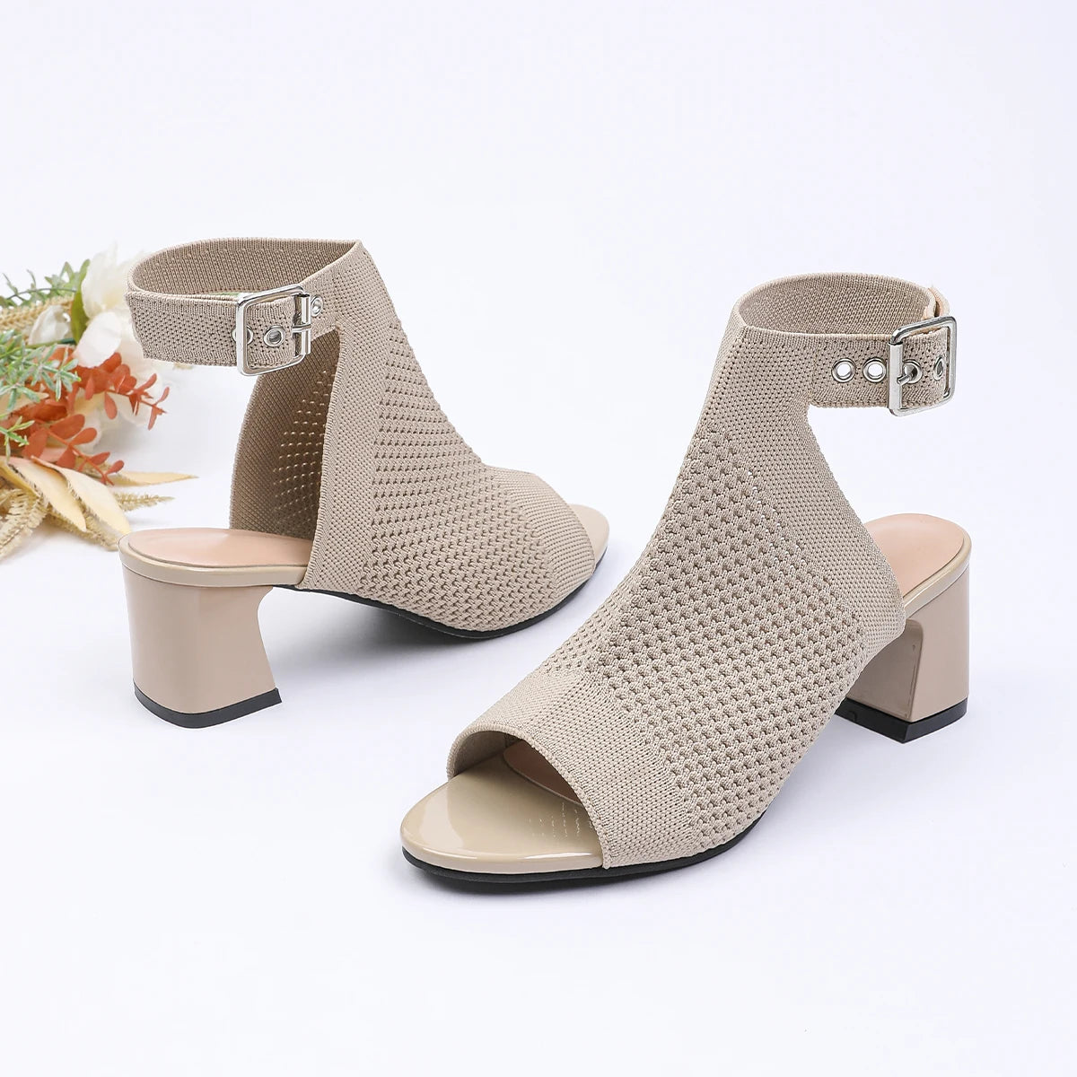 The AltaƩa Milano Knit Block Heel Sandals (heel 5 cm)