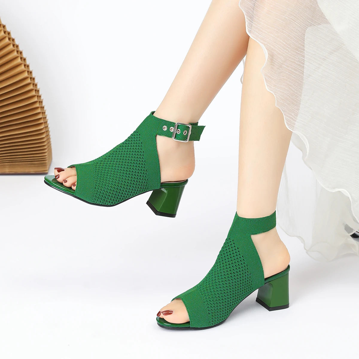 The AltaƩa Milano Knit Block Heel Sandals (heel 5 cm)