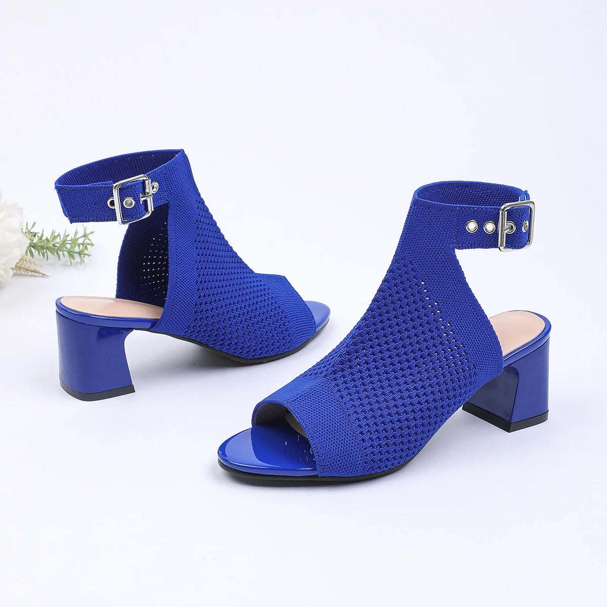 The AltaƩa Milano Knit Block Heel Sandals (heel 5 cm)