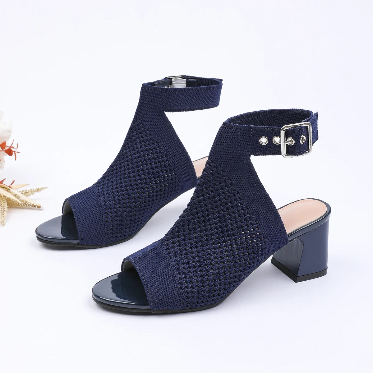 The AltaƩa Milano Knit Block Heel Sandals (heel 5 cm)