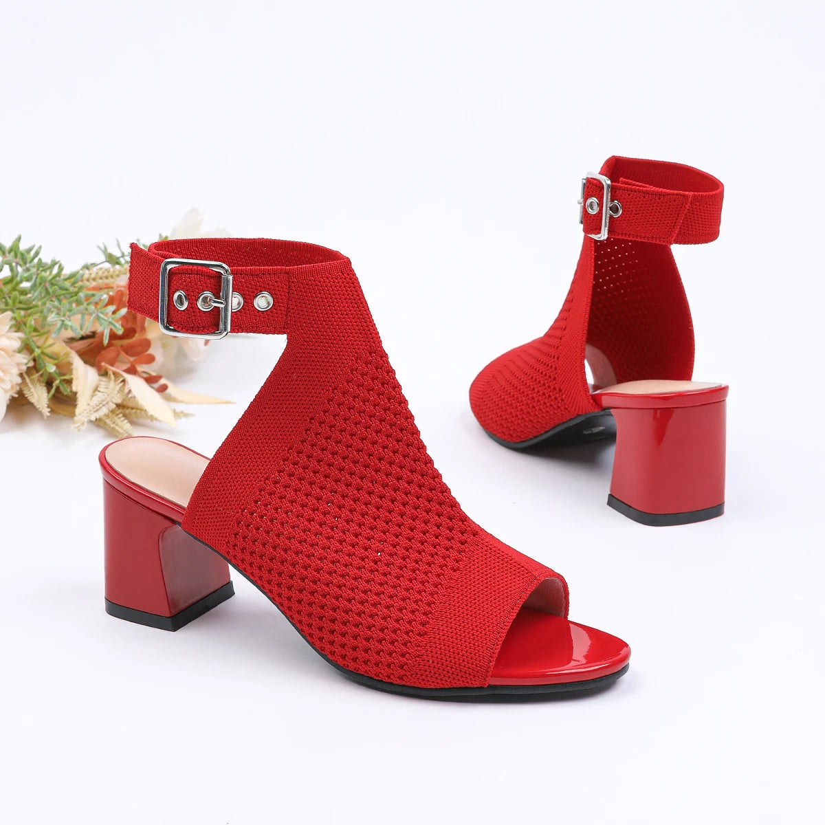 The AltaƩa Milano Knit Block Heel Sandals (heel 5 cm)