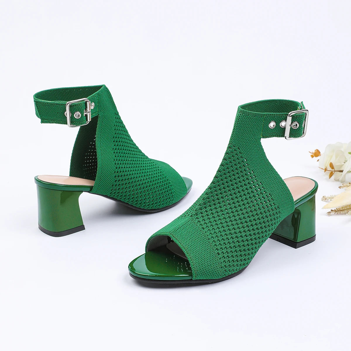 The AltaƩa Milano Knit Block Heel Sandals (heel 5 cm)