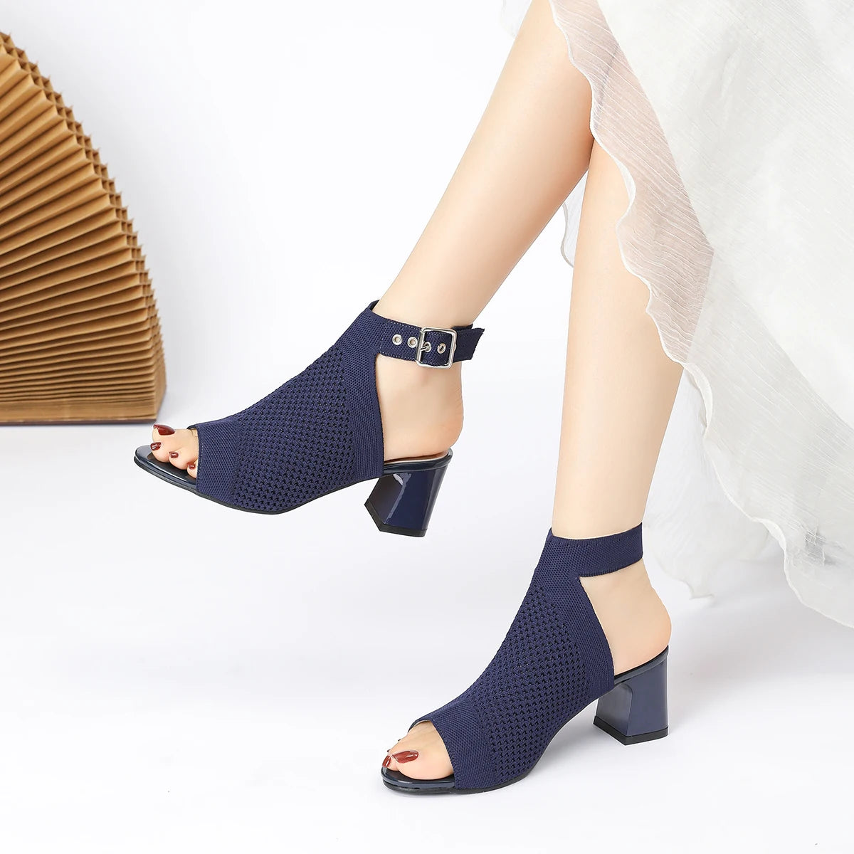 The AltaƩa Milano Knit Block Heel Sandals (heel 5 cm)