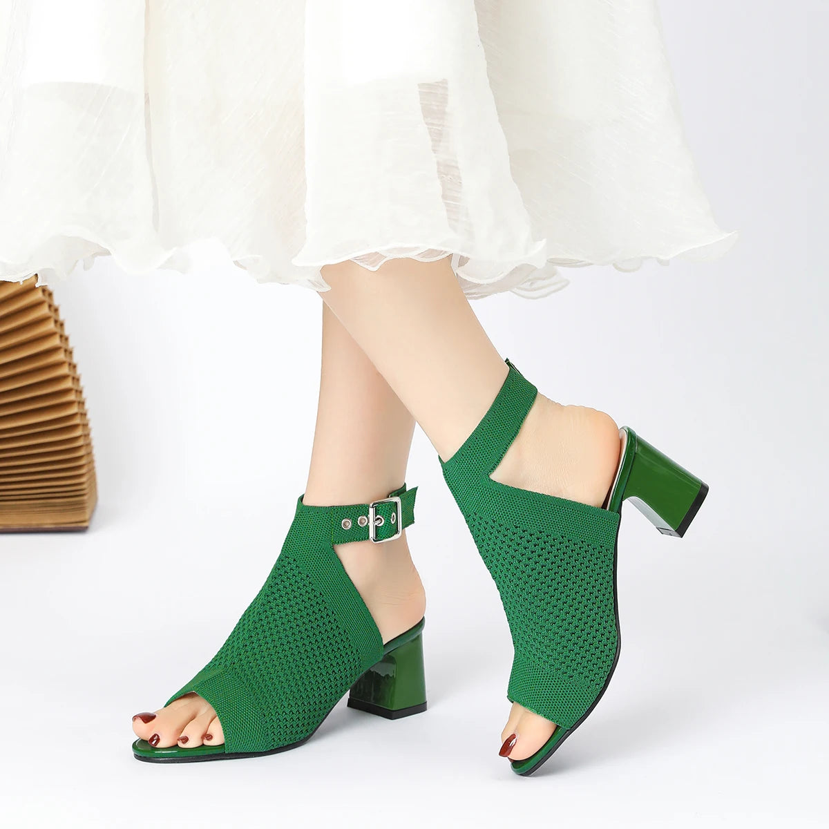 The AltaƩa Milano Knit Block Heel Sandals (heel 5 cm)