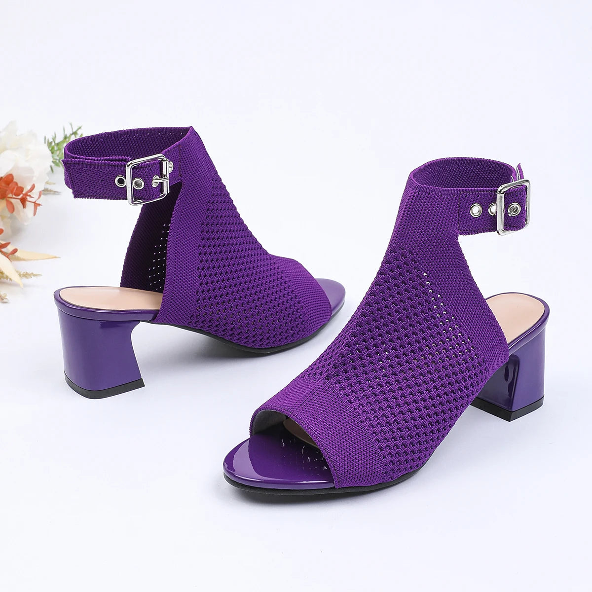 The AltaƩa Milano Knit Block Heel Sandals (heel 5 cm)