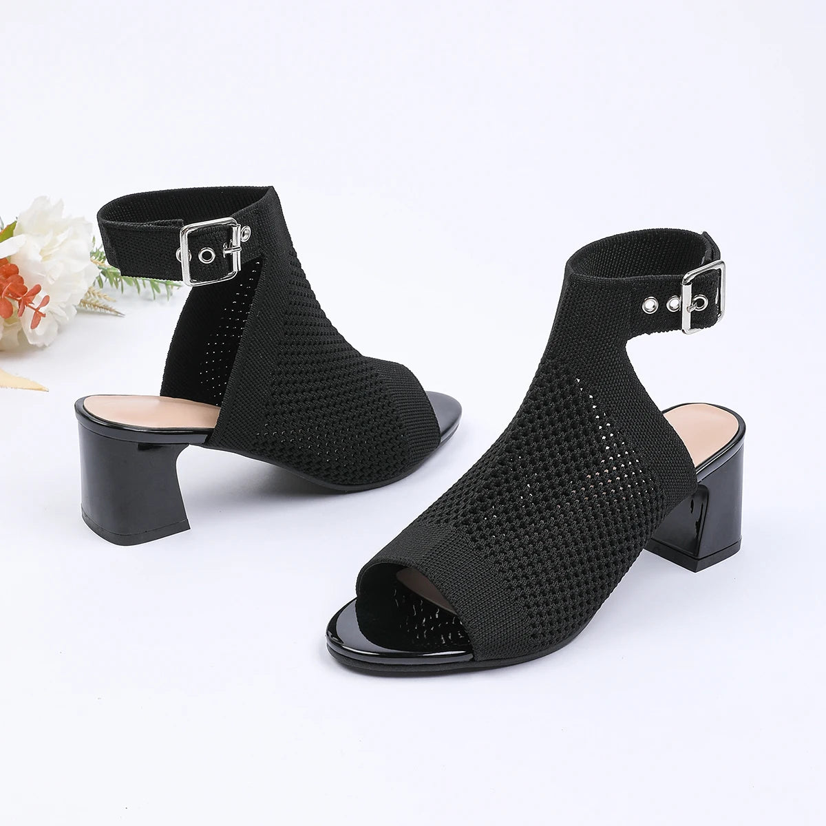 The AltaƩa Milano Knit Block Heel Sandals (heel 5 cm)