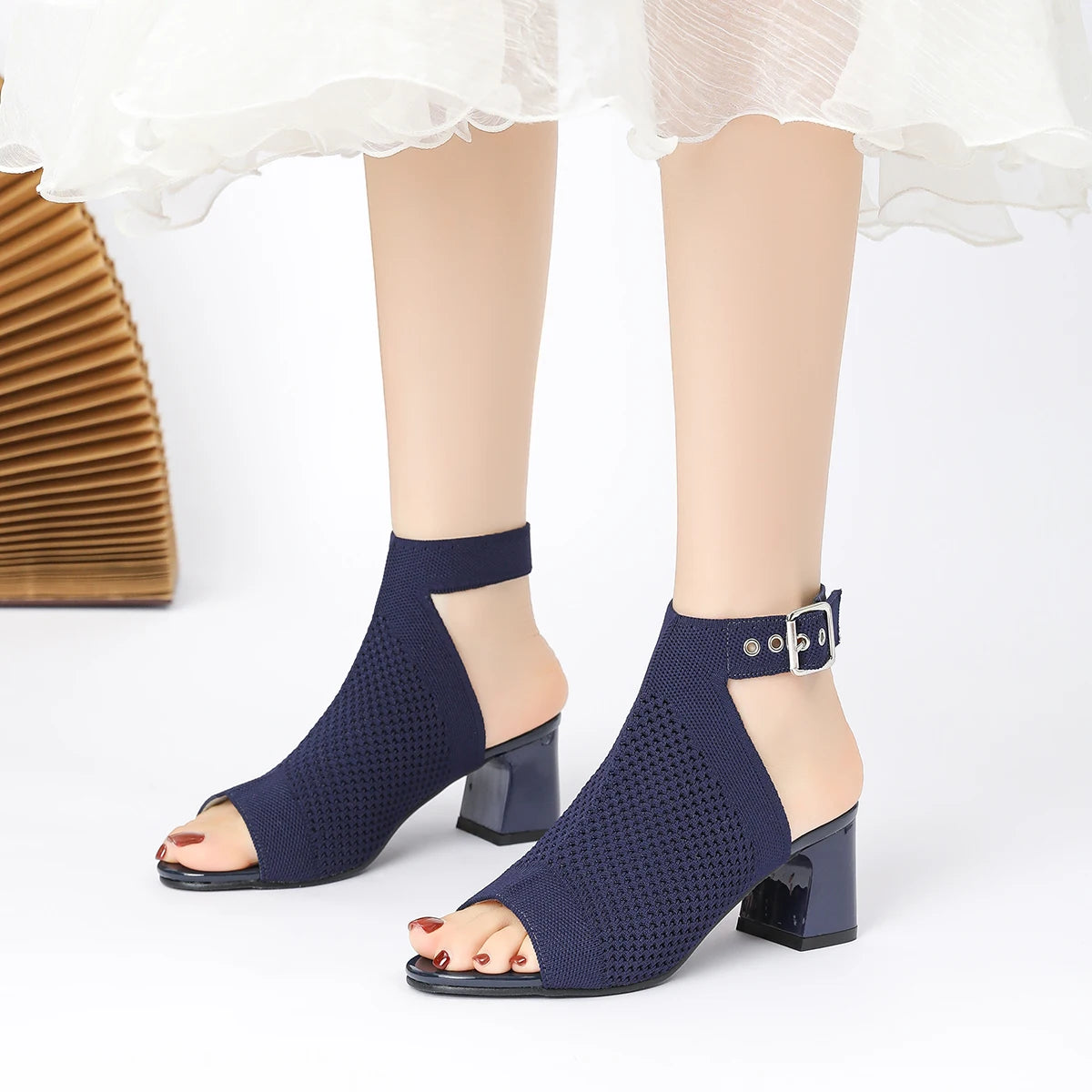 The AltaƩa Milano Knit Block Heel Sandals (heel 5 cm)
