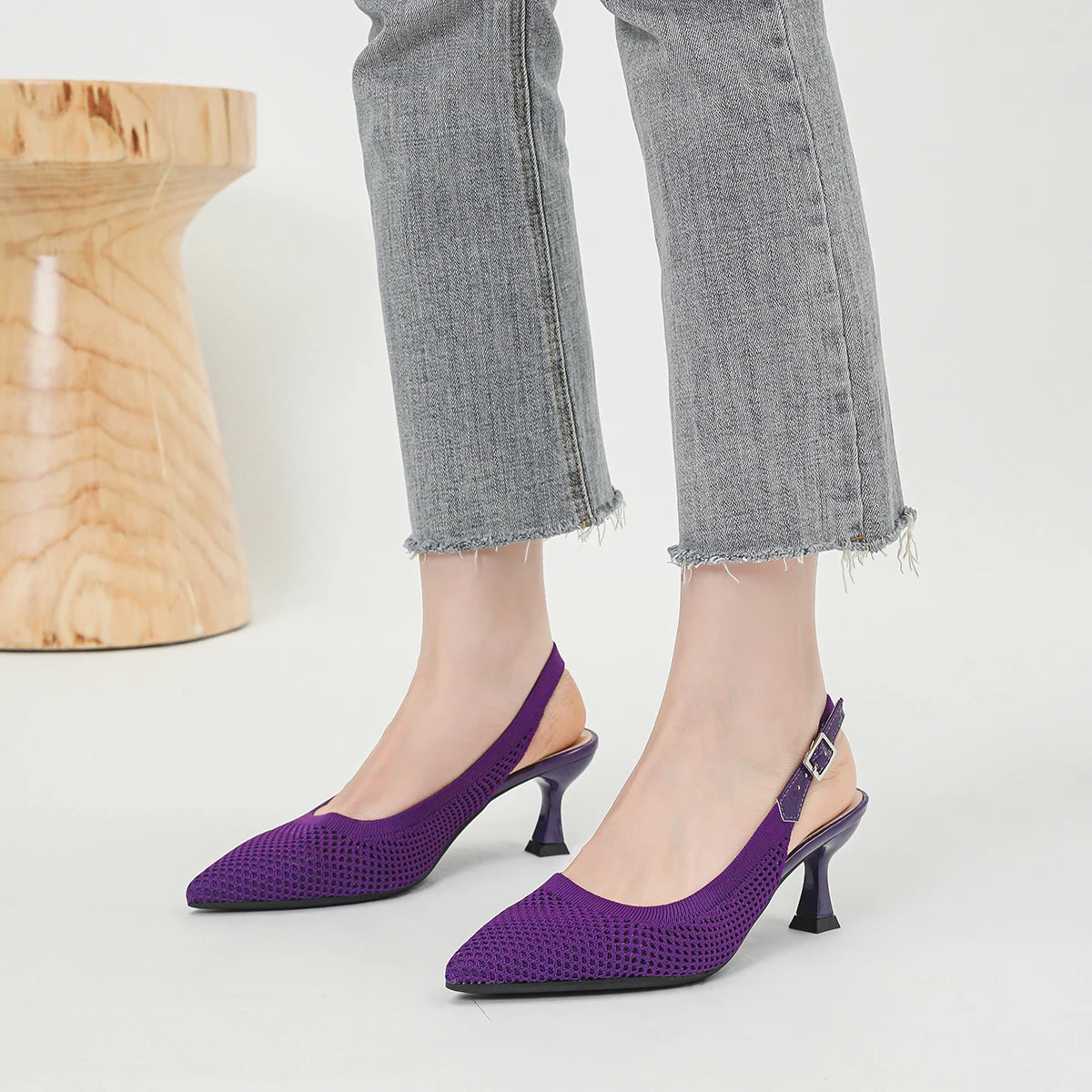 The Élancée Milan Pointed Knit Slingbacks (heel 6 cm)