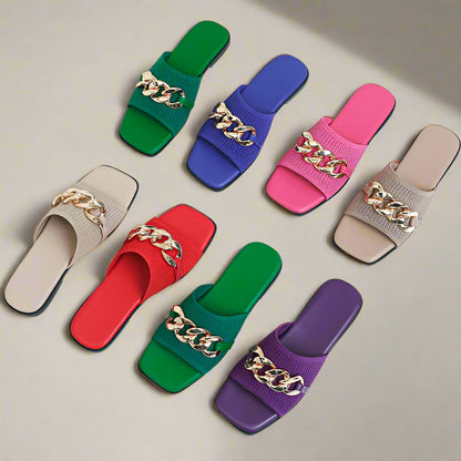 The Ravelle Nice Chain Slide Sandals (heel 1 cm)