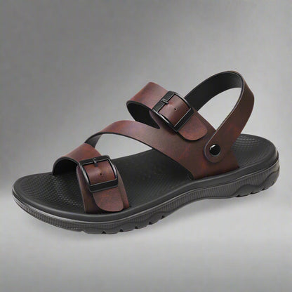 Sidon – Men's Black Roman-Style Leather Sandals | Non-Slip, Lightweight & Breathable