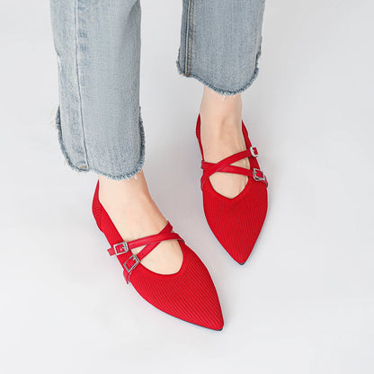 The Précieuse Vienna Pointed Knit Flats (heel 0 cm)