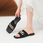 Women's flat slippers with fashionable iron chains comfortable anti slip rubber soles 2024 new model