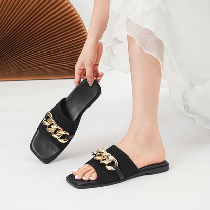 The Ravelle Nice Chain Slide Sandals (heel 1 cm)