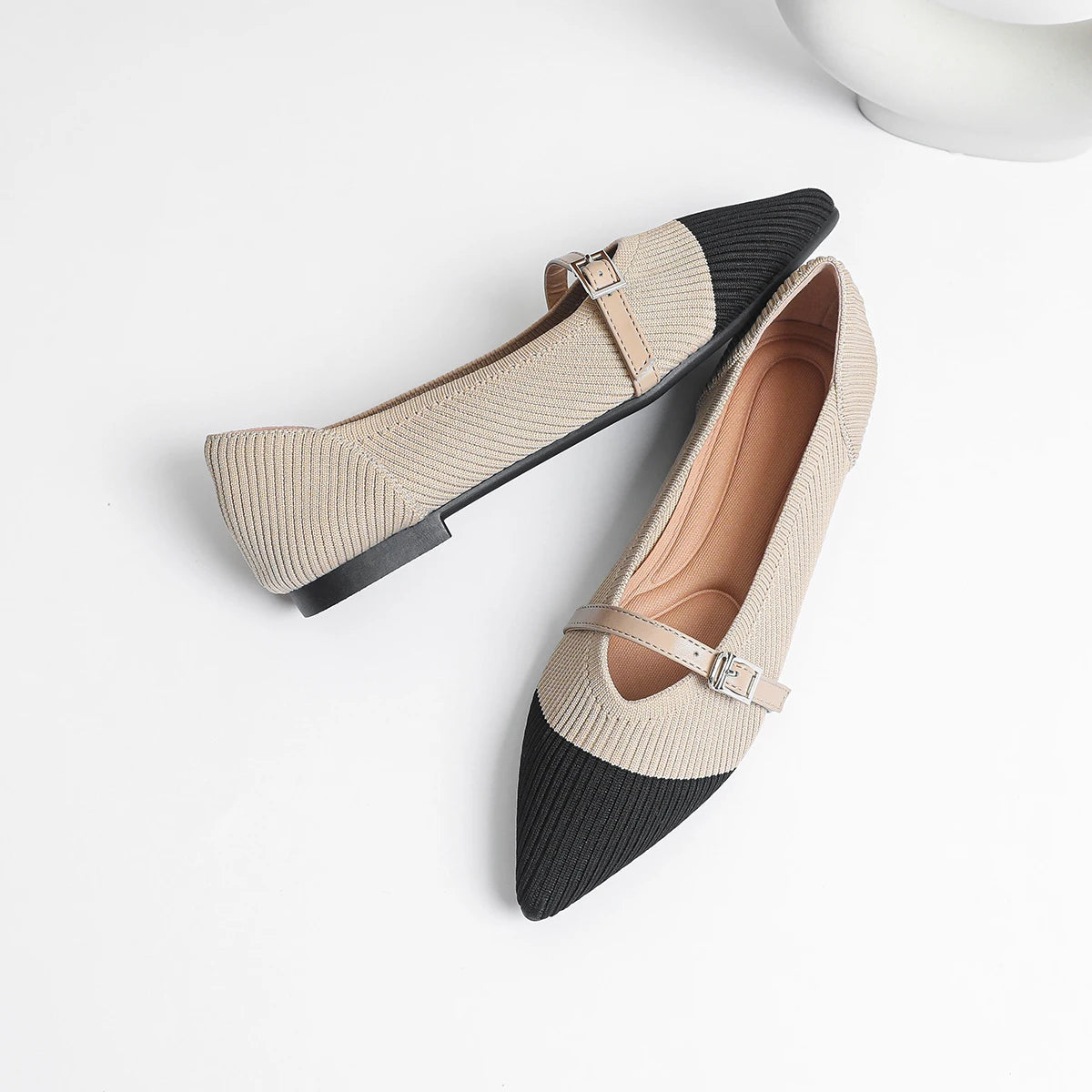 The Seoul Pointed Knit Mary Janes Flats