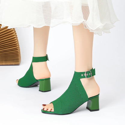 The Altaéa Milano Knit Block Heel Sandals (heel 5 cm)