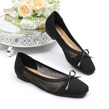 The Conforta Tokyo Square Knit Flats (heel 0 cm)