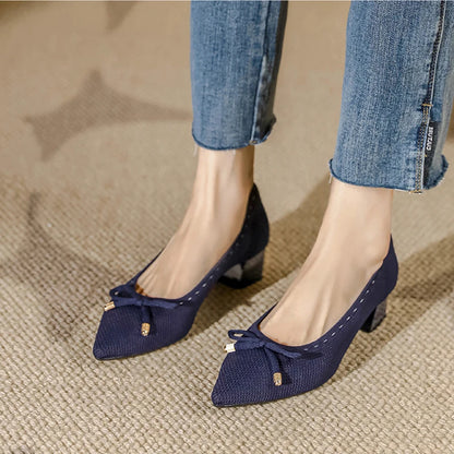 The Douceur Rome Knit Bow Heels (heel 3.5 cm)