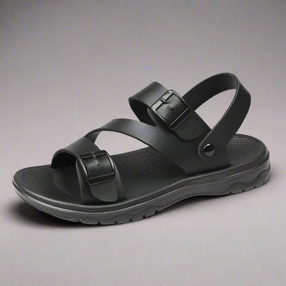 Sidon – Men's Black Roman-Style Leather Sandals | Non-Slip, Lightweight & Breathable