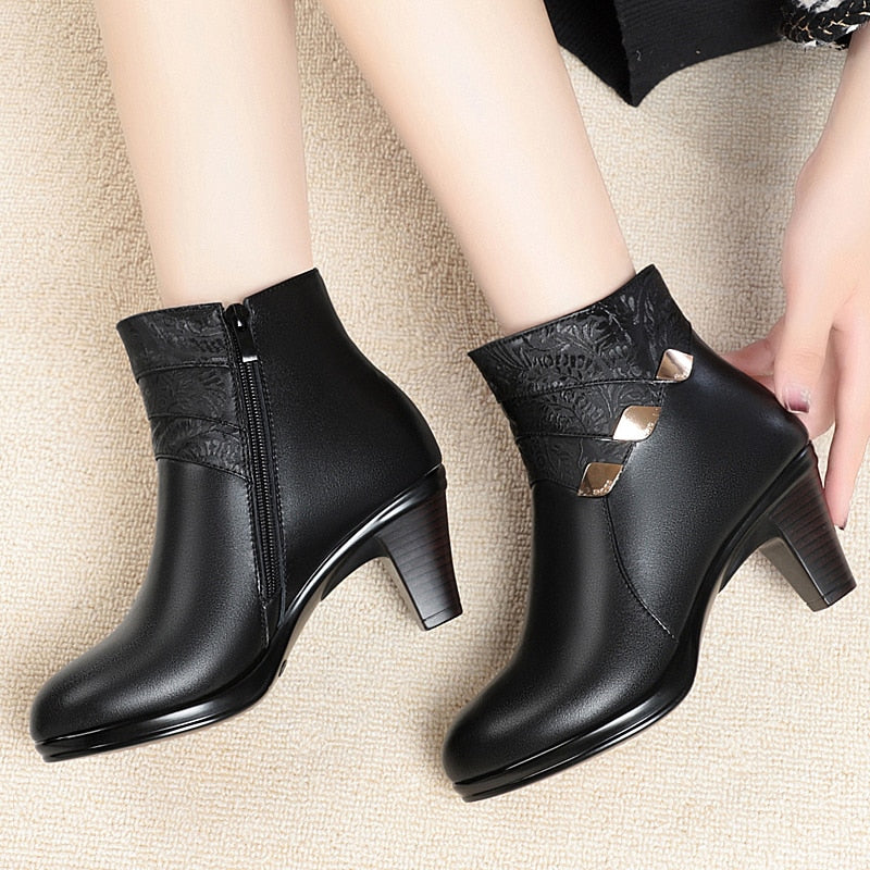 Bremen Vegan Leather Boots With Wool Lined Insole 7cm Heel