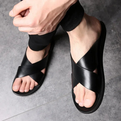 Casablanca - Cross-Strap Leather Sandals for Men