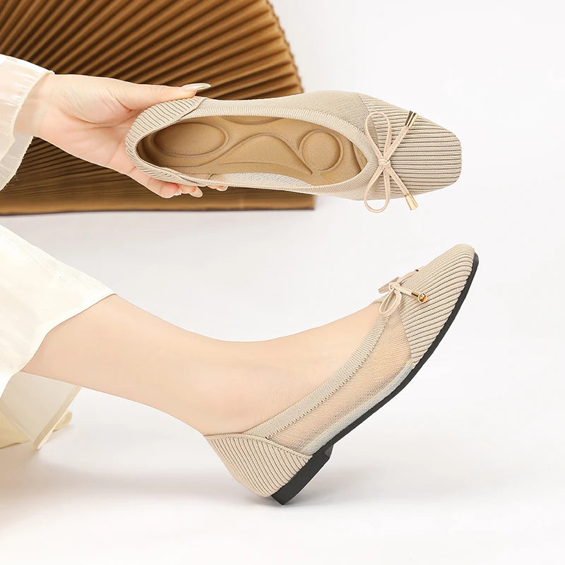 The Conforta Tokyo Square Knit Flats (heel 0 cm)