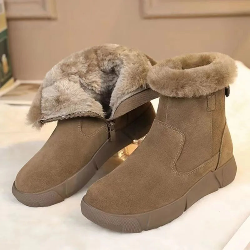 Julia Marie Women Cozy Warm PU Boots With Zipper Closure