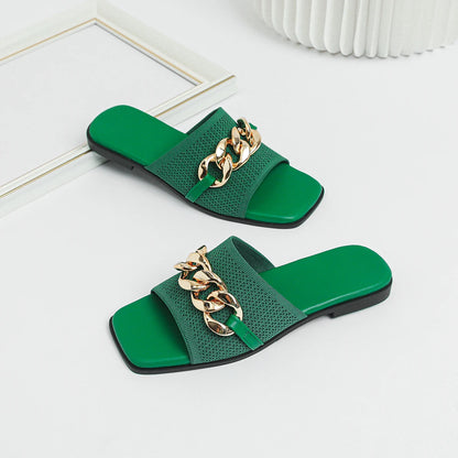The Ravelle Nice Chain Slide Sandals (heel 1 cm)