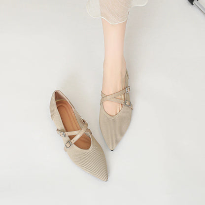 The Précieuse Vienna Pointed Knit Flats (heel 0 cm)