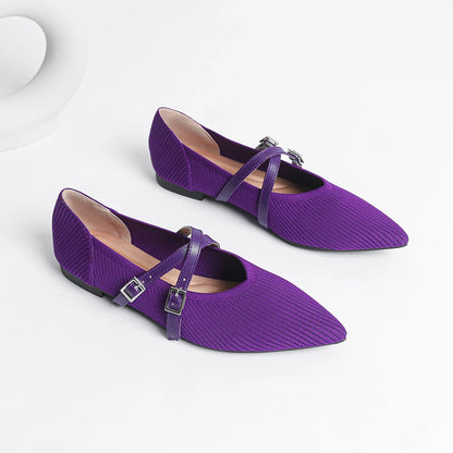 The Précieuse Vienna Pointed Knit Flats (heel 0 cm)