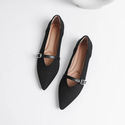 The Seoul Pointed Knit Mary Janes Flats
