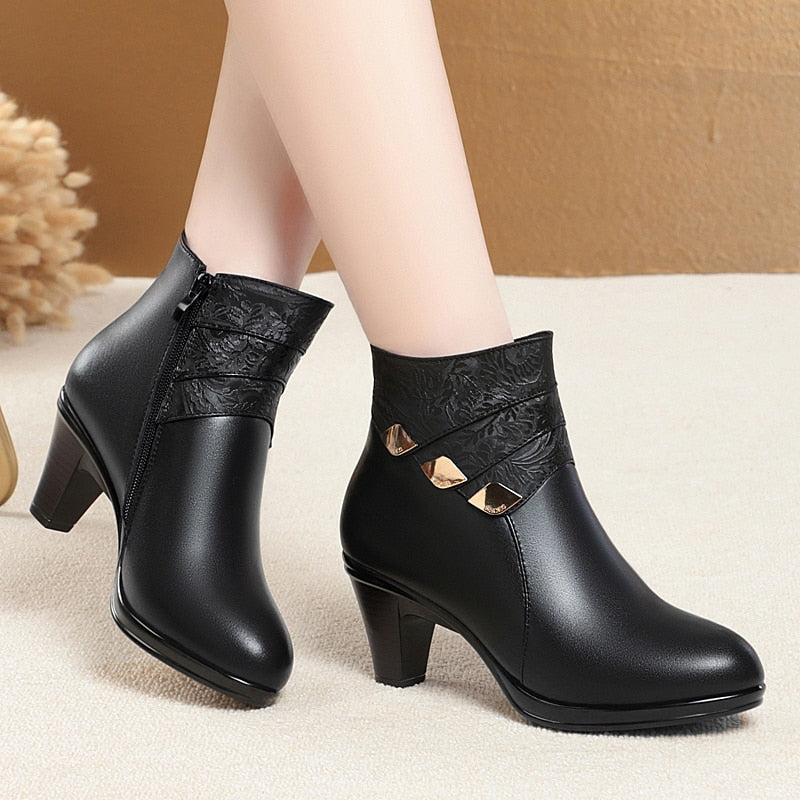 Bremen Vegan Leather Boots With Wool Lined Insole 7cm Heel