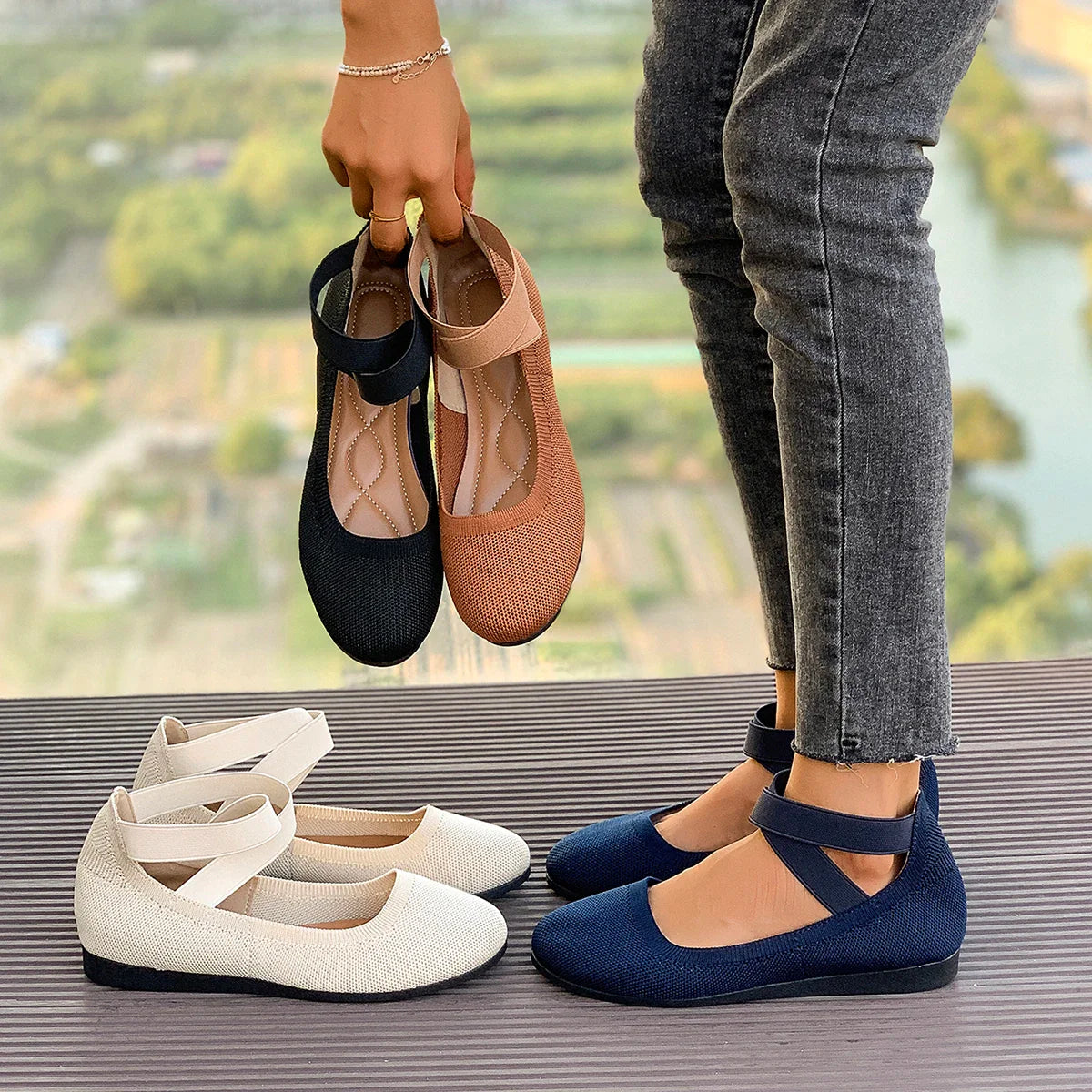 The Naffy Capri Orthoflex Knit Flats (heel 1 cm)