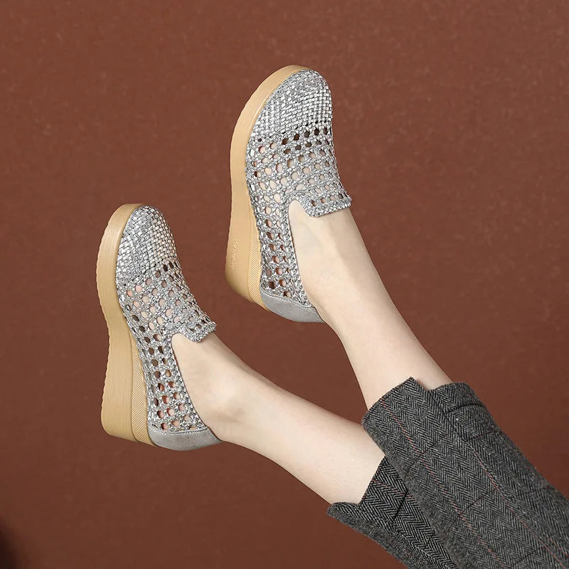 Cleopatra Platform Leather Summer Mocassim – Breathable, Soft Sole, Elegant Design