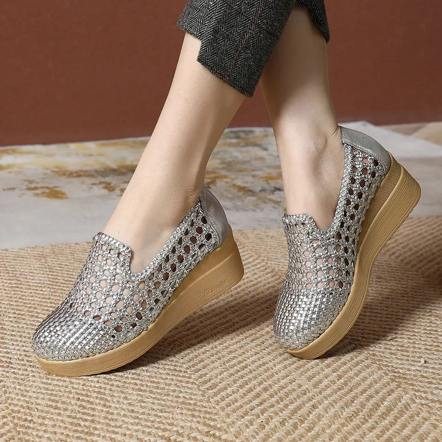 Cleopatra Platform Leather Summer Mocassim – Breathable, Soft Sole, Elegant Design