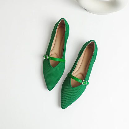The Seoul Pointed Knit Mary Janes Flats