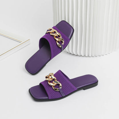 The Ravelle Nice Chain Slide Sandals (heel 1 cm)