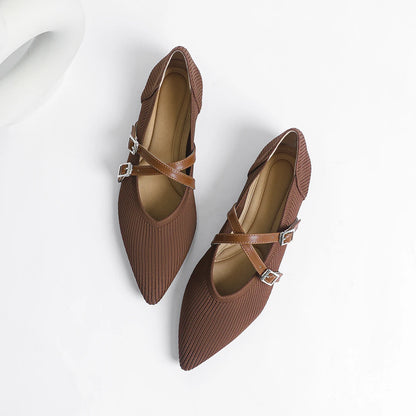 The Précieuse Vienna Pointed Knit Flats (heel 0 cm)