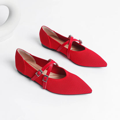 The Précieuse Vienna Pointed Knit Flats (heel 0 cm)