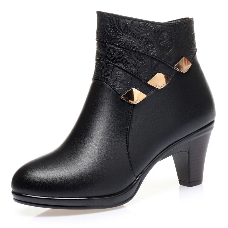 Bremen Vegan Leather Boots With Wool Lined Insole 7cm Heel