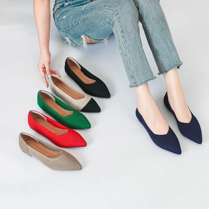 The Élanza Seoul Pointed Knit Flats (heel 1 cm)