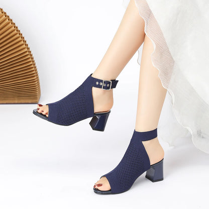 The Altaéa Milano Knit Block Heel Sandals (heel 5 cm)