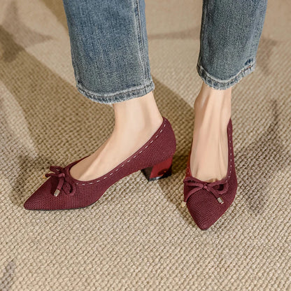 The Douceur Rome Knit Bow Heels (heel 3.5 cm)