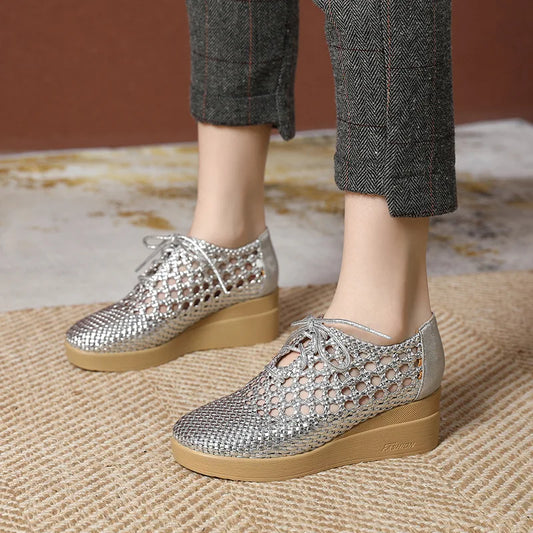 Cleopatra Platform Leather Summer Shoes – Breathable, Soft Sole, Elegant Design