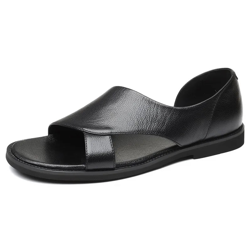 Abu Dhabi - Schwarze Ledersandalen für Herren mit bedecktem Absatz