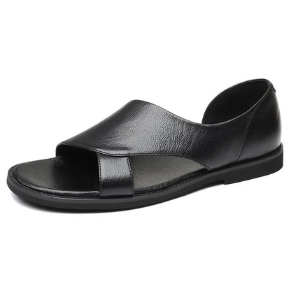 Abu Dhabi - Schwarze Ledersandalen für Herren mit bedecktem Absatz