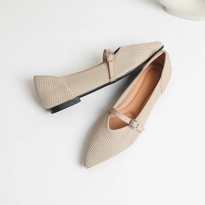 The Seoul Pointed Knit Mary Janes Flats